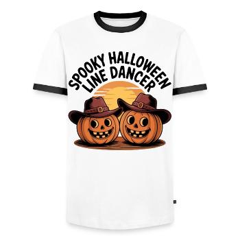 Two Halloween pumpkins in the sunset - Men's Ringer Shirt - white/black - Front - AI Model Female 172 light (172cm) & AI Model Male 178 dark (178cm)
