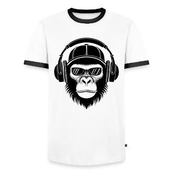 Monkey Head Glasses Cap DJ Groove Shirt - Men's Ringer Shirt - white/black - Front - AI Model Female 172 light (172cm) & AI Model Male 178 dark (178cm)