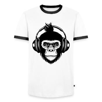 Beat Maker Monkey Head Studio Session Chemise - T-shirt contrasté Homme - blanc/noir - Devant - AI Model Female 172 light (172cm) & AI Model Male 178 dark (178cm)