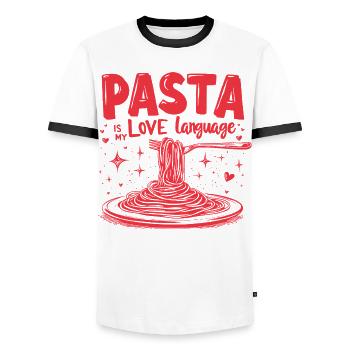 Pasta is my love language - Men's Ringer Shirt - white/black - Front - AI Model Female 172 light (172cm) & AI Model Male 178 dark (178cm)