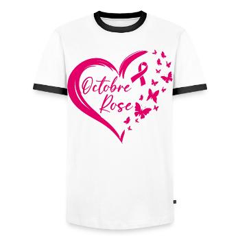Pink October Ribbon Awareness - Men's Ringer Shirt - white/black - Front - AI Model Female 172 light (172cm) & AI Model Male 178 dark (178cm)
