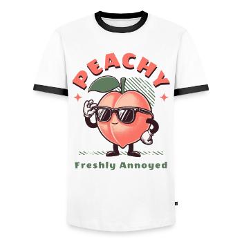 Fruit Pêche Fleur de pêcher Fruit sucré - T-shirt contrasté Homme - blanc/noir - Devant - AI Model Female 172 light (172cm) & AI Model Male 178 dark (178cm)