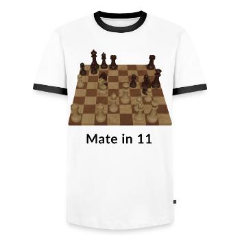 Mate in 11 moves - Men's Ringer Shirt - white/black - Front - AI Model Female 172 light (172cm) & AI Model Male 178 dark (178cm)