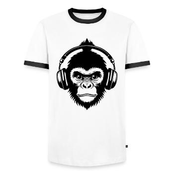 Monkey Head Bun DJ Sound Headphone Shirt - Men's Ringer Shirt - white/black - Front - AI Model Female 172 light (172cm) & AI Model Male 178 dark (178cm)