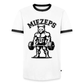 Miezeps - Muskelkater - Katze - Spruch - Männer Kontrast-T-Shirt - Weiß/Schwarz - Vorne - AI Model Female 172 light (172cm) & AI Model Male 178 dark (178cm)