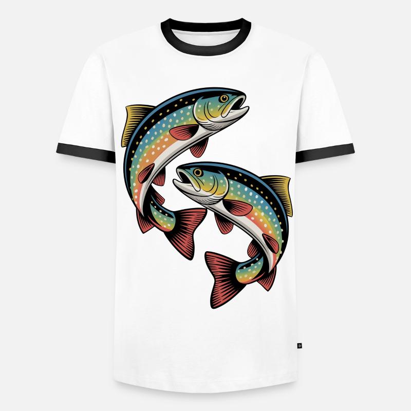 Zwei springende Forellen - Männer Kontrast-T-Shirt - Weiß/Schwarz