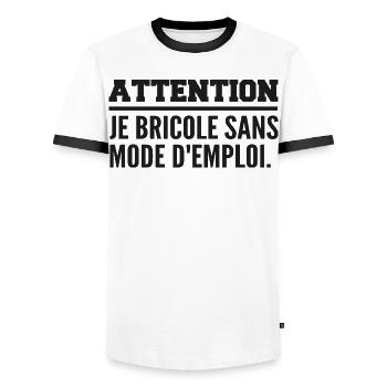 Attention, je bricole sans mode d’emploi - T-shirt contrasté Homme - blanc/noir - Devant - AI Model Female 172 light (172cm) & AI Model Male 178 dark (178cm)