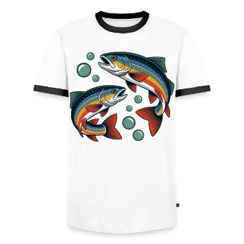 Regenbogenforellen - Männer Kontrast-T-Shirt - Weiß/Schwarz - Vorne - AI Model Female 172 light (172cm) & AI Model Male 178 dark (178cm)