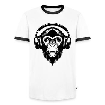 Calme dessin animé singe avec casque chemise - T-shirt contrasté Homme - blanc/noir - Devant - AI Model Female 172 light (172cm) & AI Model Male 178 dark (178cm)