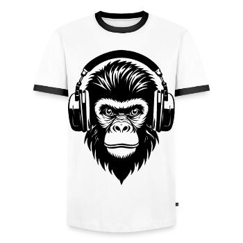 Comic-Affe mit Strähnen und Kopfhörern Shirt - Männer Kontrast-T-Shirt - Weiß/Schwarz - Vorne - AI Model Female 172 light (172cm) & AI Model Male 178 dark (178cm)