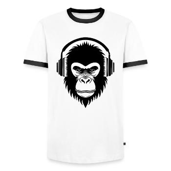 Singe de dessin animé réfléchi avec casque chemise - T-shirt contrasté Homme - blanc/noir - Devant - AI Model Female 172 light (172cm) & AI Model Male 178 dark (178cm)