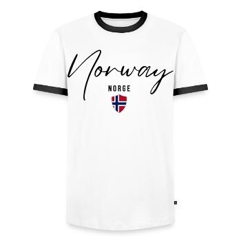 Elegant design Norway, Norwegian pride - Men's Ringer Shirt - white/black - Front - AI Model Female 172 light (172cm) & AI Model Male 178 dark (178cm)