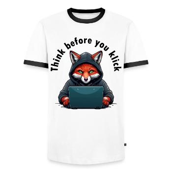 Denk nach bevor du klickst - Cyber Sicherheit - Männer Kontrast-T-Shirt - Weiß/Schwarz - Vorne - AI Model Female 172 light (172cm) & AI Model Male 178 dark (178cm)