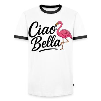 Ciao Bella - Männer Kontrast-T-Shirt - Weiß/Schwarz - Vorne - AI Model Female 172 light (172cm) & AI Model Male 178 dark (178cm)