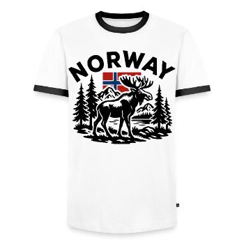 Paysage forestier norvégien avec élan et drapeau - T-shirt contrasté Homme - blanc/noir - Devant - AI Model Female 172 light (172cm) & AI Model Male 178 dark (178cm)