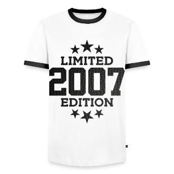 LIMITED EDITION 2007 19TH BIRTHDAY - Men's Ringer Shirt - white/black - Front - AI Model Female 172 light (172cm) & AI Model Male 178 dark (178cm)