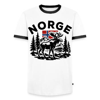 Norwegische Waldlandschaft mit Elch und Flagge - Männer Kontrast-T-Shirt - Weiß/Schwarz - Vorne - AI Model Female 172 light (172cm) & AI Model Male 178 dark (178cm)