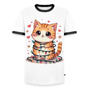 Weihnachtskatze - Männer Kontrast-T-Shirt - Weiß/Schwarz - Vorne - AI Model Female 172 light (172cm) & AI Model Male 178 dark (178cm)