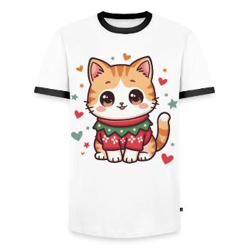 Weihnachtskatze - Männer Kontrast-T-Shirt - Weiß/Schwarz - Vorne - AI Model Female 172 light (172cm) & AI Model Male 178 dark (178cm)