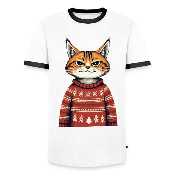 Weihnachtskatze - Männer Kontrast-T-Shirt - Weiß/Schwarz - Vorne - AI Model Female 172 light (172cm) & AI Model Male 178 dark (178cm)
