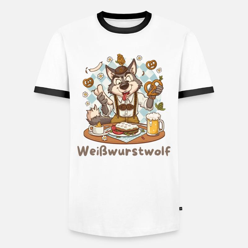 Weißwurstwolf Kochheld Bavarian - Männer Kontrast-T-Shirt - Weiß/Schwarz