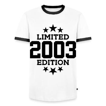 LIMITED EDITION 2003 23RD BIRTHDAY - Men's Ringer Shirt - white/black - Front - AI Model Female 172 light (172cm) & AI Model Male 178 dark (178cm)