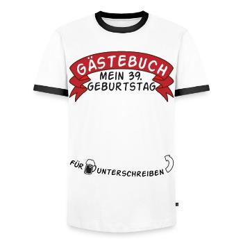 Gästebuch Mein 39. Geburtstag Geschenkidee - Männer Kontrast-T-Shirt - Weiß/Schwarz - Vorne - AI Model Female 172 light (172cm) & AI Model Male 178 dark (178cm)