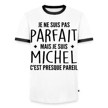 Michel Un Prénom, Une Attitude L’Humour Michel - T-shirt contrasté Homme - blanc/noir - Devant - AI Model Female 172 light (172cm) & AI Model Male 178 dark (178cm)