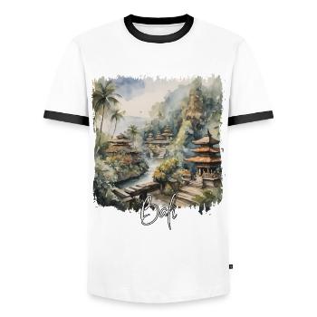 Bali Watercolor, Bali Indonesia - Men's Ringer Shirt - white/black - Front - AI Model Female 172 light (172cm) & AI Model Male 178 dark (178cm)