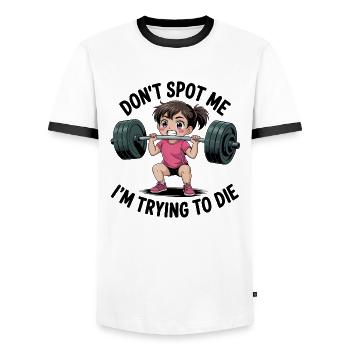 Ne me repère pas, j’essaie de mourir - Funny Gym Anime - T-shirt contrasté Homme - blanc/noir - Devant - AI Model Female 172 light (172cm) & AI Model Male 178 dark (178cm)