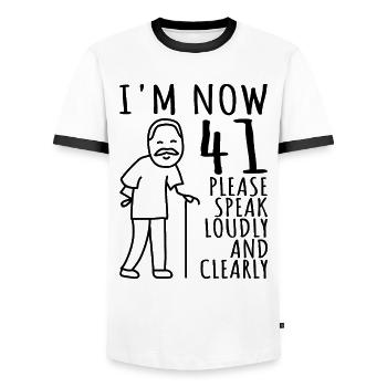 41st Birthday 41s 41st I am now 41 years old - Men's Ringer Shirt - white/black - Front - AI Model Female 172 light (172cm) & AI Model Male 178 dark (178cm)