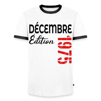 Joyeux 51e anniversaire Décembre 1975 - T-shirt contrasté Homme - blanc/noir - Devant - AI Model Female 172 light (172cm) & AI Model Male 178 dark (178cm)