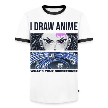 I Draw Anime, was ist dein Superpower Anime-Künstler - Männer Kontrast-T-Shirt - Weiß/Schwarz - Vorne - AI Model Female 172 light (172cm) & AI Model Male 178 dark (178cm)
