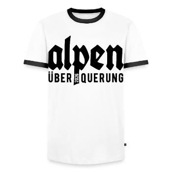 Crossing the Alps 2026 - Hiking - Men's Ringer Shirt - white/black - Front - AI Model Female 172 light (172cm) & AI Model Male 178 dark (178cm)