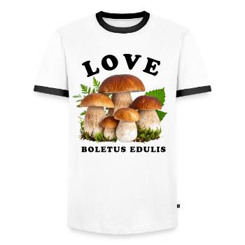 Ich liebe Steinpilze – Waldliebe - Männer Kontrast-T-Shirt - Weiß/Schwarz - Vorne - AI Model Female 172 light (172cm) & AI Model Male 178 dark (178cm)