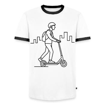 E-Scooter Driver Sketch – Urban Design - Men's Ringer Shirt - white/black - Front - AI Model Female 172 light (172cm) & AI Model Male 178 dark (178cm)