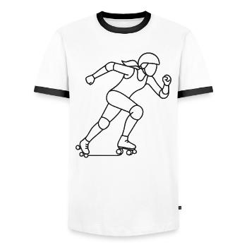 Roller Derby Player Sketch – Sports Motif - Men's Ringer Shirt - white/black - Front - AI Model Female 172 light (172cm) & AI Model Male 178 dark (178cm)