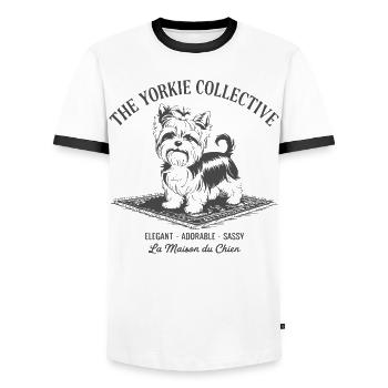 Yorkie Collective Logo Druck - Männer Kontrast-T-Shirt - Weiß/Schwarz - Vorne - AI Model Female 172 light (172cm) & AI Model Male 178 dark (178cm)