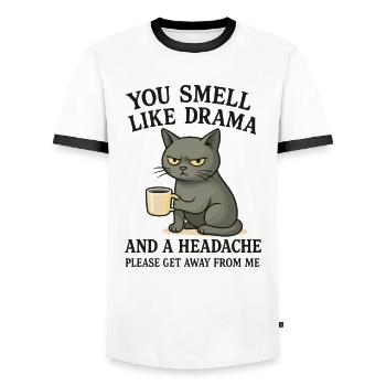 Chat sinistre avec un dicton de café - T-shirt contrasté Homme - blanc/noir - Devant - AI Model Female 172 light (172cm) & AI Model Male 178 dark (178cm)