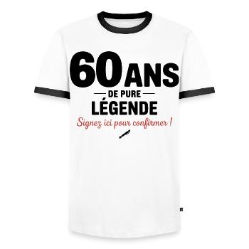 60 Years of Pure Legend Funny Birthday Gift - Men's Ringer Shirt - white/black - Front - AI Model Female 172 light (172cm) & AI Model Male 178 dark (178cm)