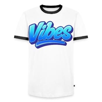 Vibes lettering blue - Men's Ringer Shirt - white/black - Front - AI Model Female 172 light (172cm) & AI Model Male 178 dark (178cm)