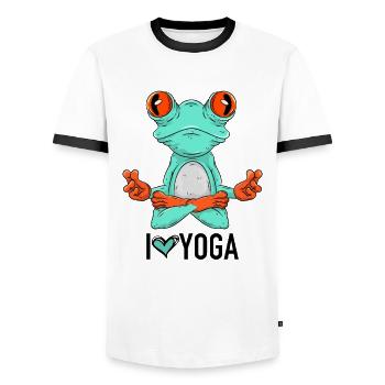 I love yoga - Men's Ringer Shirt - white/black - Front - AI Model Female 172 light (172cm) & AI Model Male 178 dark (178cm)