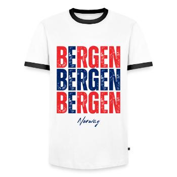 Bergen Norwegen, ein Souvenir von Bergen - Männer Kontrast-T-Shirt - Weiß/Schwarz - Vorne - AI Model Female 172 light (172cm) & AI Model Male 178 dark (178cm)