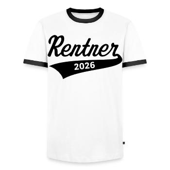 Retraités 2026 (Rente / Retraite / Noir) - T-shirt contrasté Homme - blanc/noir - Devant - AI Model Female 172 light (172cm) & AI Model Male 178 dark (178cm)