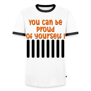 MOTIVATION BEING PROUD - Men's Ringer Shirt - white/black - Front - AI Model Female 172 light (172cm) & AI Model Male 178 dark (178cm)