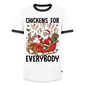 Chickens for Everybody - Men's Ringer Shirt - white/black - Front - AI Model Female 172 light (172cm) & AI Model Male 178 dark (178cm)