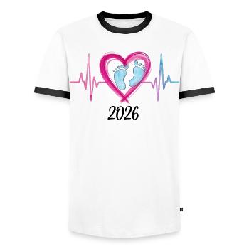 Baby 2026 ECG Heartbeat Baby Feet Cute Gift - Men's Ringer Shirt - white/black - Front - AI Model Female 172 light (172cm) & AI Model Male 178 dark (178cm)