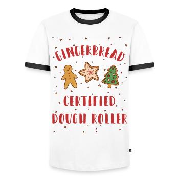 Pain d’épices - Rouleau à pâte certifié - Noël - T-shirt contrasté Homme - blanc/noir - Devant - AI Model Female 172 light (172cm) & AI Model Male 178 dark (178cm)