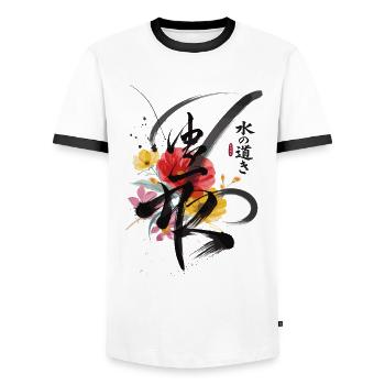 Résilience Japon Calligraphie Fleurs - T-shirt contrasté Homme - blanc/noir - Devant - AI Model Female 172 light (172cm) & AI Model Male 178 dark (178cm)