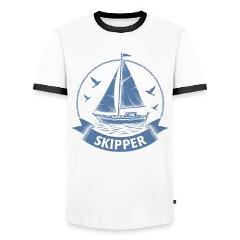 Skipper Sailboat Maritime Captain - Men's Ringer Shirt - white/black - Front - AI Model Female 172 light (172cm) & AI Model Male 178 dark (178cm)